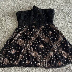 Strapless Black and Brown Floral Dress
